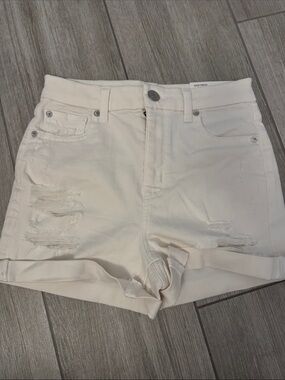 American Eagle Outfitters Off-White Distressed High-Rise Jean Shorts
